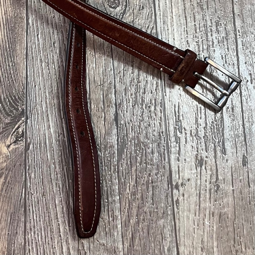 Cole Haan Mens Brown Leather Belt Crafted in England Contrast Stitch Size 34